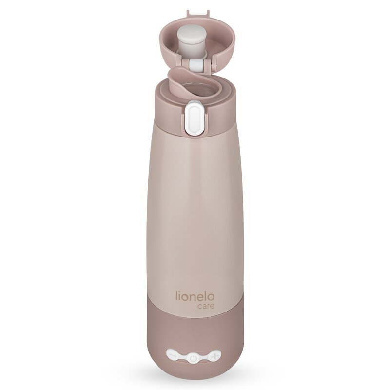 Termos inteligent cu incalzire, Lionelo, ThermUp Bottle, Incalzeste in 3.5 min, Mentine temperatura pana la 20 h, Constructie vidata cu 5 straturi, Capacitate 350 ml, USB-C, 5 setari de temperatura: 37-55°C, Roz nude
