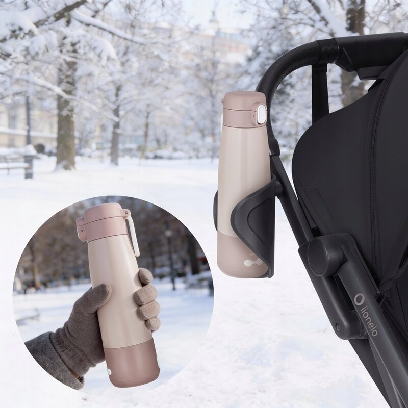 Termos inteligent cu incalzire, Lionelo, ThermUp Bottle, Incalzeste in 3.5 min, Mentine temperatura pana la 20 h, Constructie vidata cu 5 straturi, Capacitate 350 ml, USB-C, 5 setari de temperatura: 37-55°C, Roz nude