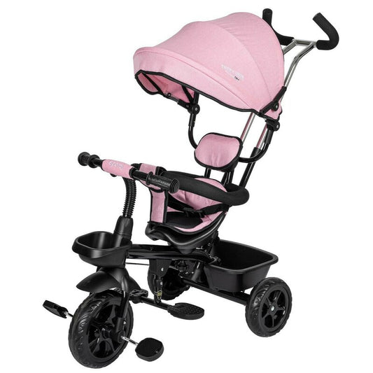 Tricicleta copii, Free2Move, cu sezut rotativ 360 grade, Reglabil, Roti EVA, Mecanism de pedalare libera, Suport picioare, Pink Black, Resigilat