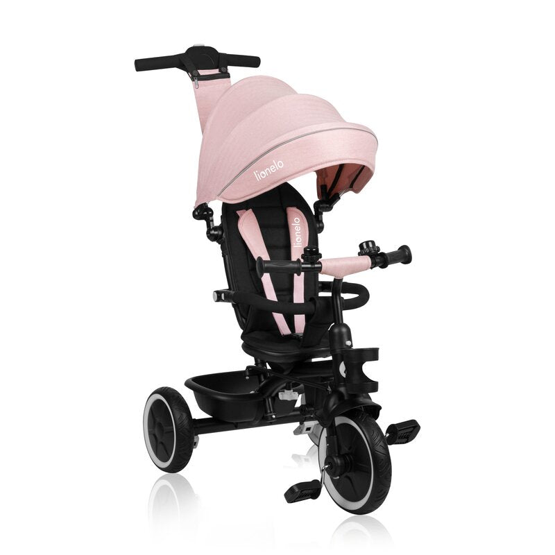 Tricicleta copii, Lionelo, Berry, 2 in 1, Multifunctionala, Suport picioare, Control al directiei, Scaun reversibil, Rotire 360 grade, Functie de roata libera, Utilizare pana la 5 ani, Constructie din otel, Conform cu standardul EN71, Roz