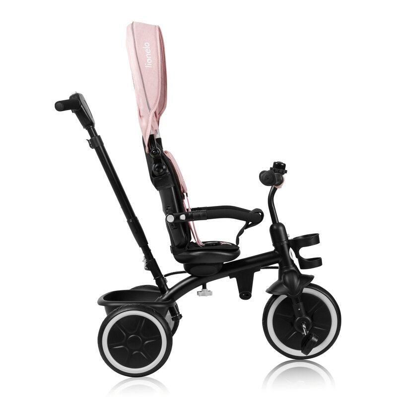 Tricicleta copii, Lionelo, Berry, 2 in 1, Multifunctionala, Suport picioare, Control al directiei, Scaun reversibil, Rotire 360 grade, Functie de roata libera, Utilizare pana la 5 ani, Constructie din otel, Conform cu standardul EN71, Roz