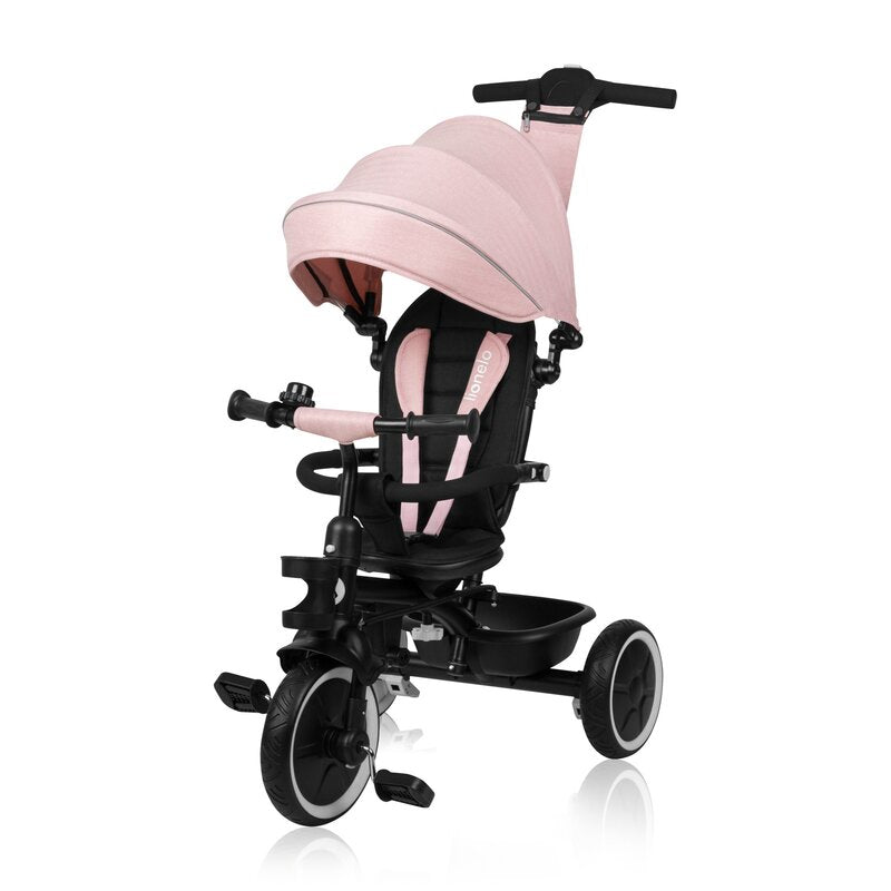 Tricicleta copii, Lionelo, Berry, 2 in 1, Multifunctionala, Suport picioare, Control al directiei, Scaun reversibil, Rotire 360 grade, Functie de roata libera, Utilizare pana la 5 ani, Constructie din otel, Conform cu standardul EN71, Roz