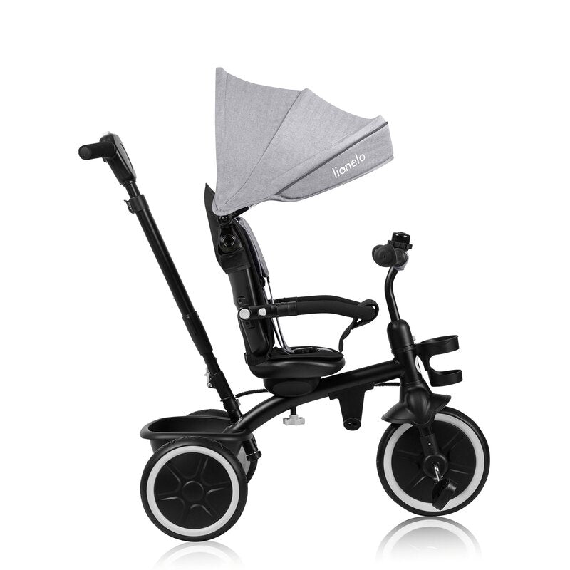 Tricicleta copii, Lionelo, Berry, 2 in 1, Multifunctionala, Suport picioare, Control al directiei, Scaun reversibil, Rotire 360 grade, Functie de roata libera, Utilizare pana la 5 ani, Constructie din otel, Conform cu standardul EN71, Gri
