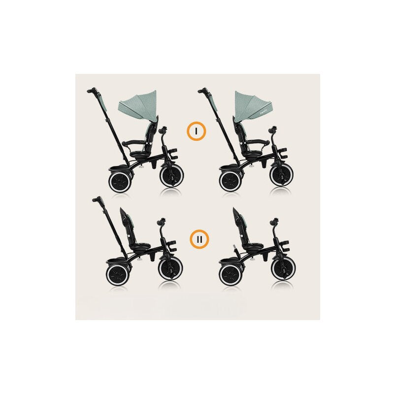Tricicleta copii, Lionelo, Berry, 2 in 1, Multifunctionala, Suport picioare, Control al directiei, Scaun reversibil, Rotire 360 grade, Functie de roata libera, Utilizare pana la 5 ani, Constructie din otel, Conform cu standardul EN71, Verde