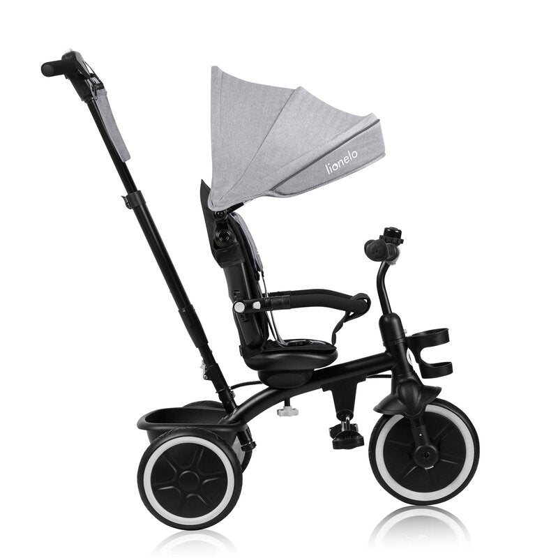 Tricicleta copii, Lionelo, Berry, 2 in 1, Multifunctionala, Suport picioare, Control al directiei, Scaun reversibil, Rotire 360 grade, Functie de roata libera, Utilizare pana la 5 ani, Constructie din otel, Conform cu standardul EN71, Gri