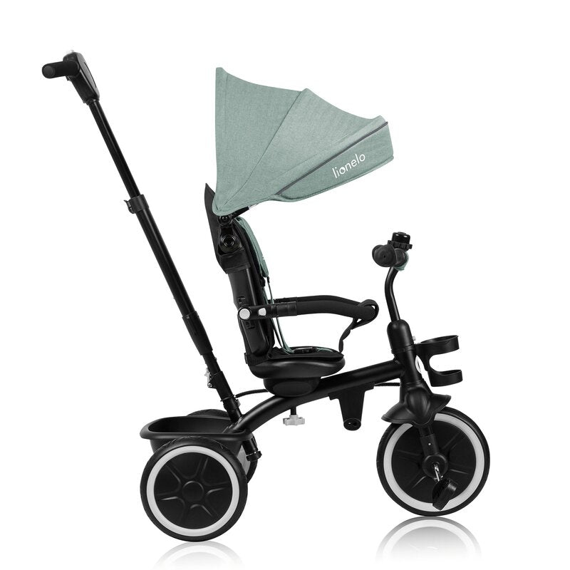 Tricicleta copii, Lionelo, Berry, 2 in 1, Multifunctionala, Suport picioare, Control al directiei, Scaun reversibil, Rotire 360 grade, Functie de roata libera, Utilizare pana la 5 ani, Constructie din otel, Conform cu standardul EN71, Verde