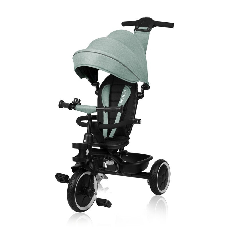 Tricicleta copii, Lionelo, Berry, 2 in 1, Multifunctionala, Suport picioare, Control al directiei, Scaun reversibil, Rotire 360 grade, Functie de roata libera, Utilizare pana la 5 ani, Constructie din otel, Conform cu standardul EN71, Verde