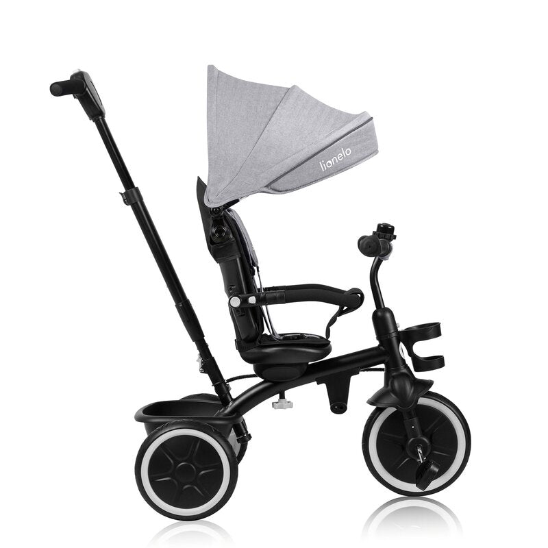 Tricicleta copii, Lionelo, Berry, 2 in 1, Multifunctionala, Suport picioare, Control al directiei, Scaun reversibil, Rotire 360 grade, Functie de roata libera, Utilizare pana la 5 ani, Constructie din otel, Conform cu standardul EN71, Gri