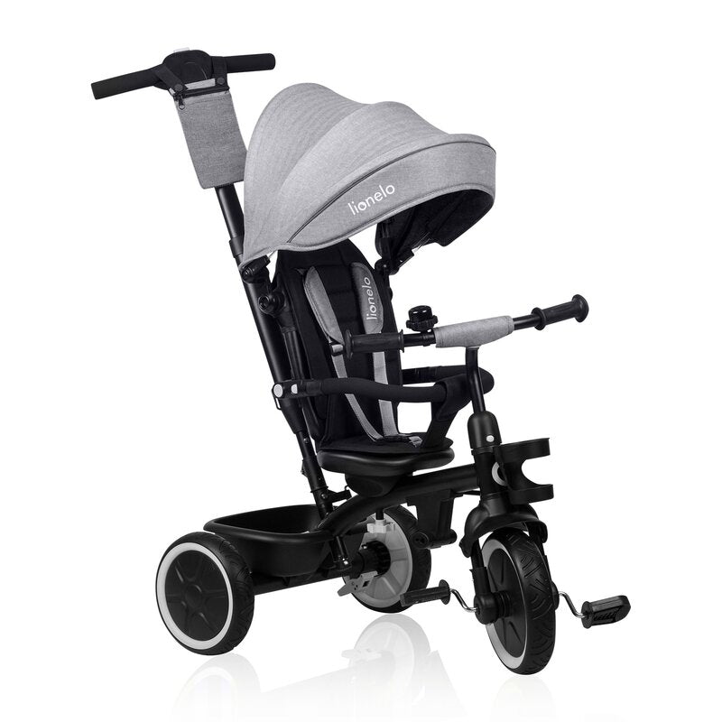 Tricicleta copii, Lionelo, Berry, 2 in 1, Multifunctionala, Suport picioare, Control al directiei, Scaun reversibil, Rotire 360 grade, Functie de roata libera, Utilizare pana la 5 ani, Constructie din otel, Conform cu standardul EN71, Gri