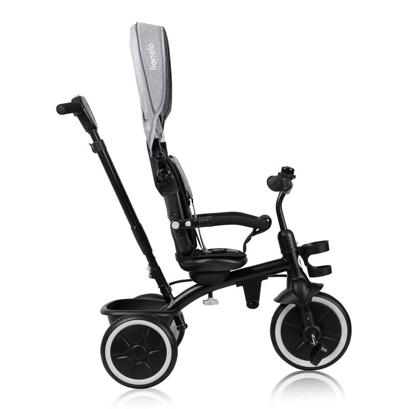 Tricicleta copii, Lionelo, Berry, 2 in 1, Multifunctionala, Suport picioare, Control al directiei, Scaun reversibil, Rotire 360 grade, Functie de roata libera, Utilizare pana la 5 ani, Constructie din otel, Conform cu standardul EN71, Gri