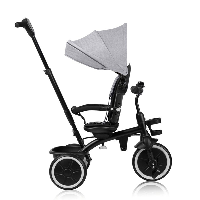 Tricicleta copii, Lionelo, Berry, 2 in 1, Multifunctionala, Suport picioare, Control al directiei, Scaun reversibil, Rotire 360 grade, Functie de roata libera, Utilizare pana la 5 ani, Constructie din otel, Conform cu standardul EN71, Gri