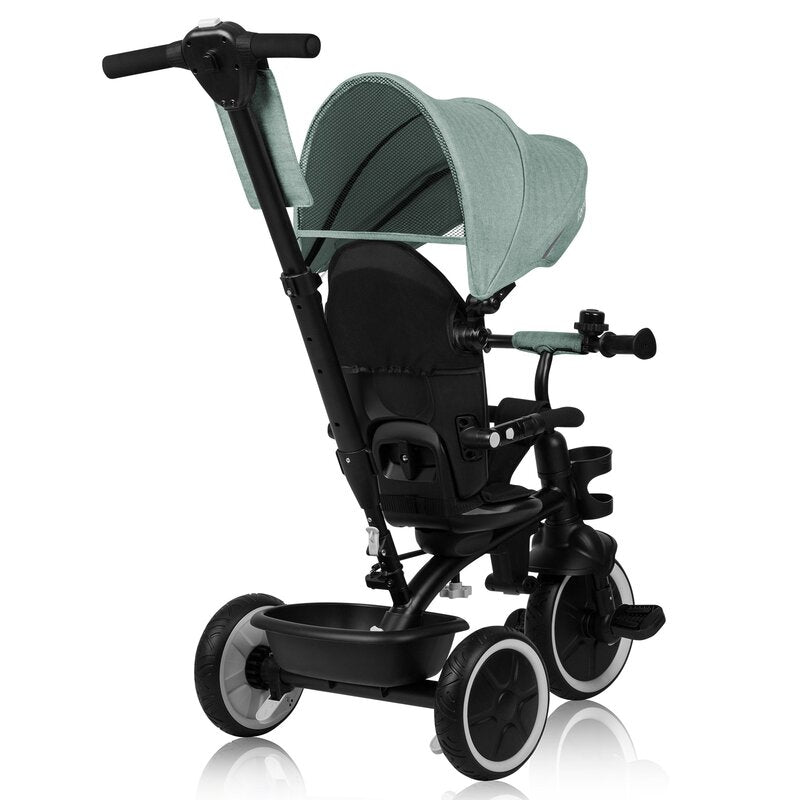 Tricicleta copii, Lionelo, Berry, 2 in 1, Multifunctionala, Suport picioare, Control al directiei, Scaun reversibil, Rotire 360 grade, Functie de roata libera, Utilizare pana la 5 ani, Constructie din otel, Conform cu standardul EN71, Verde