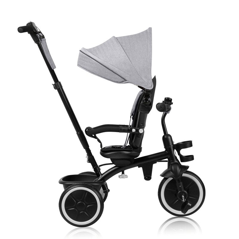 Tricicleta copii, Lionelo, Berry, 2 in 1, Multifunctionala, Suport picioare, Control al directiei, Scaun reversibil, Rotire 360 grade, Functie de roata libera, Utilizare pana la 5 ani, Constructie din otel, Conform cu standardul EN71, Gri