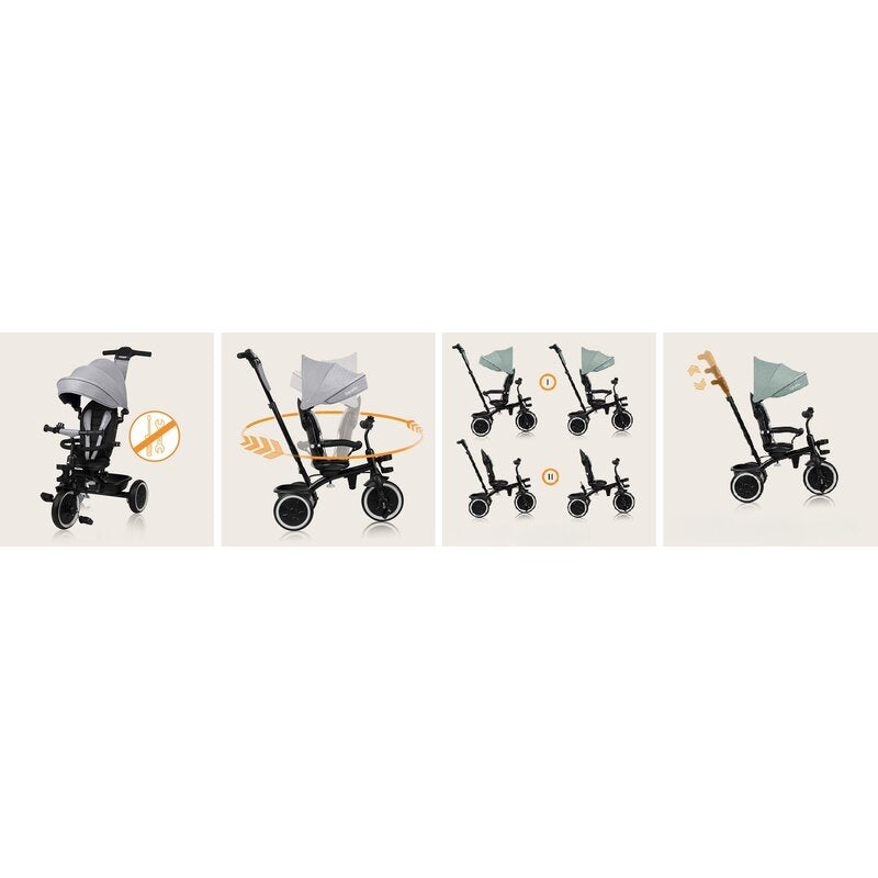 Tricicleta copii, Lionelo, Berry, 2 in 1, Multifunctionala, Suport picioare, Control al directiei, Scaun reversibil, Rotire 360 grade, Functie de roata libera, Utilizare pana la 5 ani, Constructie din otel, Conform cu standardul EN71, Verde