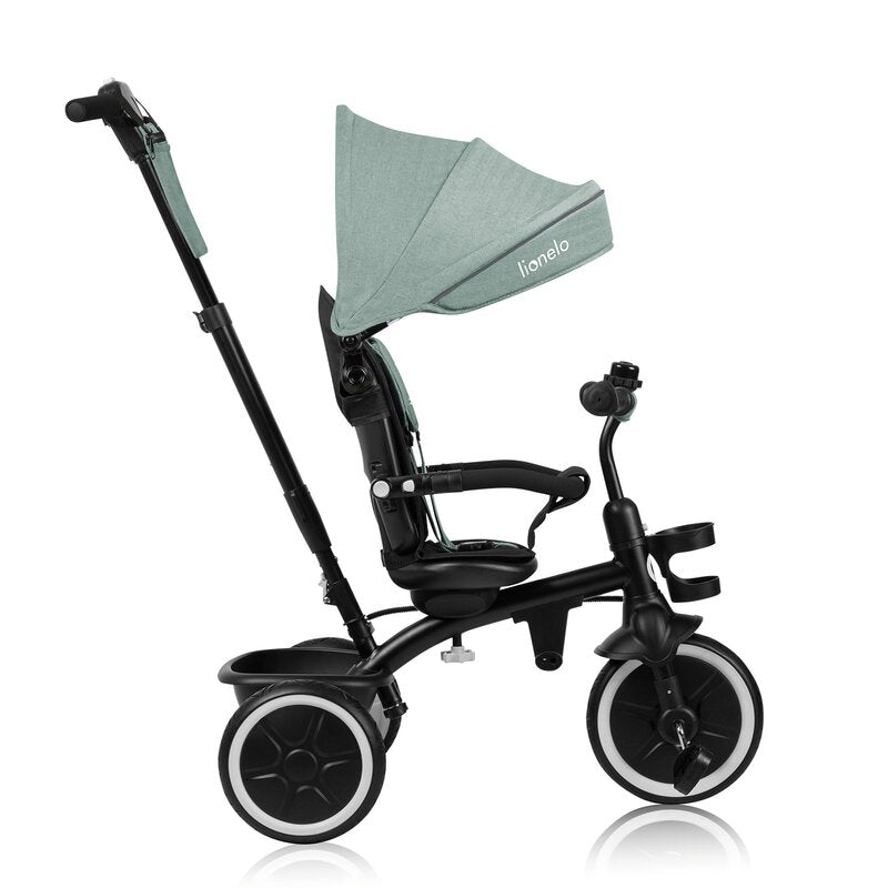 Tricicleta copii, Lionelo, Berry, 2 in 1, Multifunctionala, Suport picioare, Control al directiei, Scaun reversibil, Rotire 360 grade, Functie de roata libera, Utilizare pana la 5 ani, Constructie din otel, Conform cu standardul EN71, Verde