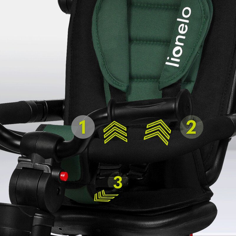 Tricicleta copii, Lionelo, Haari, Ultrapliabila, Multifunctionala, Suport picioare, Control al directiei, Scaun reversibil, Rotire 360 grade, Conform cu standardul european de securitate EN71, Verde