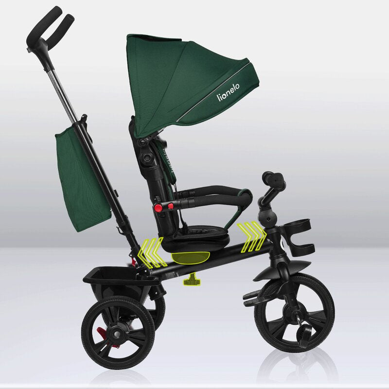 Tricicleta copii, Lionelo, Haari, Ultrapliabila, Multifunctionala, Suport picioare, Control al directiei, Scaun reversibil, Rotire 360 grade, Conform cu standardul european de securitate EN71, Verde
