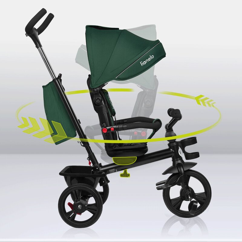 Tricicleta copii, Lionelo, Haari, Ultrapliabila, Multifunctionala, Suport picioare, Control al directiei, Scaun reversibil, Rotire 360 grade, Conform cu standardul european de securitate EN71, Verde