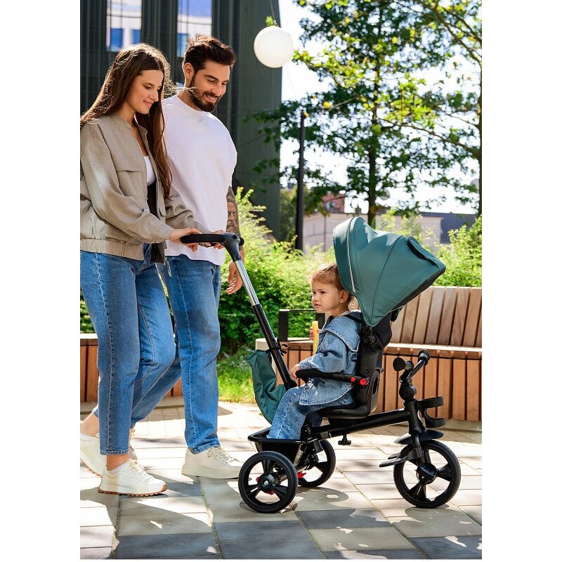 Tricicleta copii, Lionelo, Haari, Ultrapliabila, Multifunctionala, Suport picioare, Control al directiei, Scaun reversibil, Rotire 360 grade, Conform cu standardul european de securitate EN71, Verde