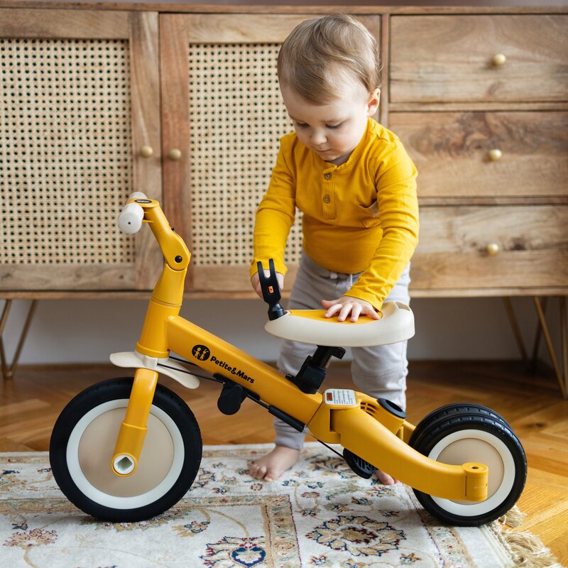 Tricicleta, Petite&Mars, Turbo, Editie limitata, 5 in 1, Multifunctionala, Vehicul de impins, Bicicleta cu/fara pedale, Cu maner de ghidaj, Detasabil, Roti din cauciuc, Pana la 25 kg, 1.5-5 ani, Dino Park