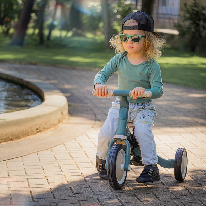 Tricicleta, Petite&Mars, Turbo, Editie limitata, 5 in 1, Multifunctionala, Vehicul de impins, Bicicleta cu/fara pedale, Cu maner de ghidaj, Detasabil, Roti din cauciuc, Pana la 25 kg, 1.5-5 ani, Rosy Wilderness