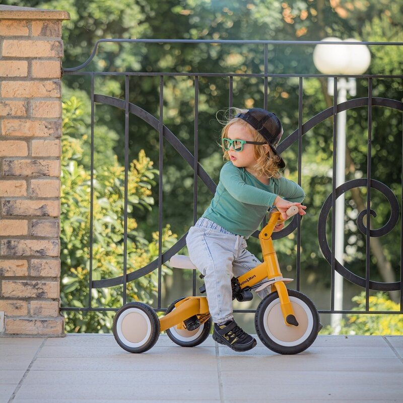 Tricicleta, Petite&Mars, Turbo, Editie limitata, 5 in 1, Multifunctionala, Vehicul de impins, Bicicleta cu/fara pedale, Cu maner de ghidaj, Detasabil, Roti din cauciuc, Pana la 25 kg, 1.5-5 ani, Rosy Wilderness