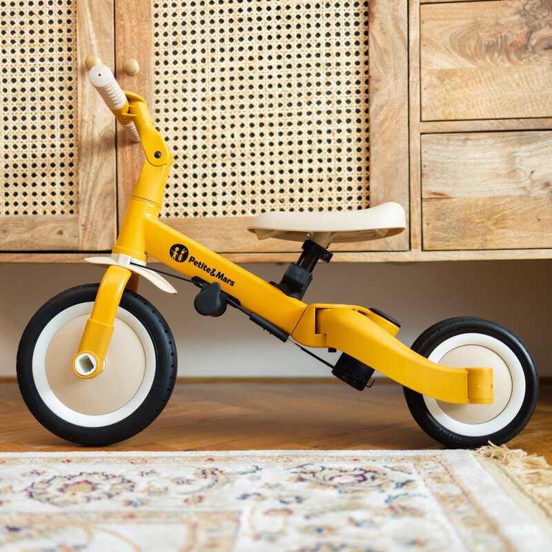 Tricicleta, Petite&Mars, Turbo, Editie limitata, 5 in 1, Multifunctionala, Vehicul de impins, Bicicleta cu/fara pedale, Cu maner de ghidaj, Detasabil, Roti din cauciuc, Pana la 25 kg, 1.5-5 ani, Rosy Wilderness
