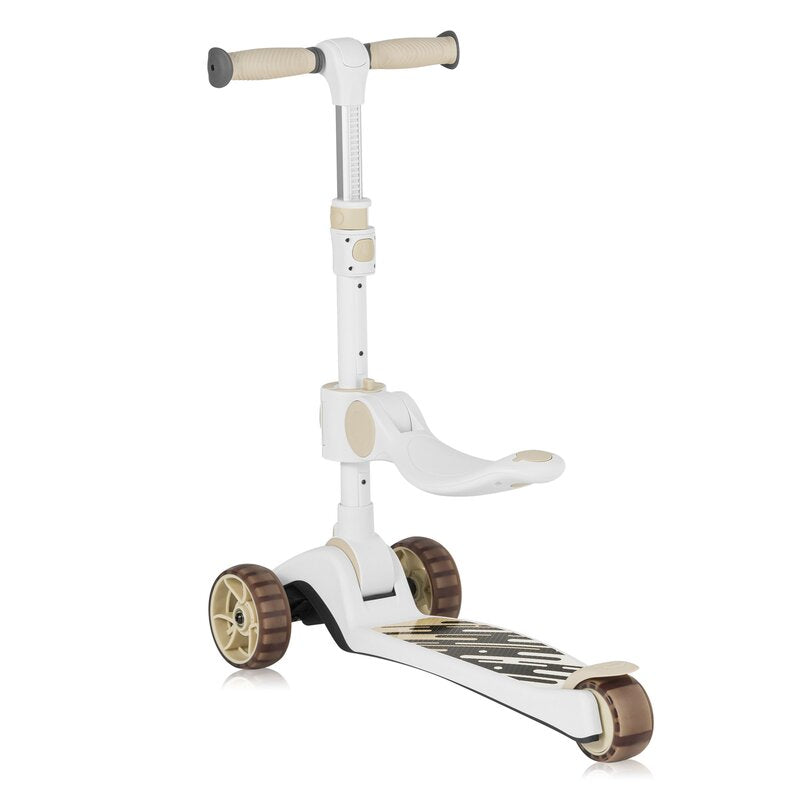 Trotineta, Lionelo, Franky, Multifunctionala, Pliabila, Pana la 50 kg, Bicicleta cu 3 roti si trotineta de echilibru, Ghidon reglabil, Sezut detasabil, Roti cu LED, Conform cu EN71, EN62115, 12 luni+, Bej