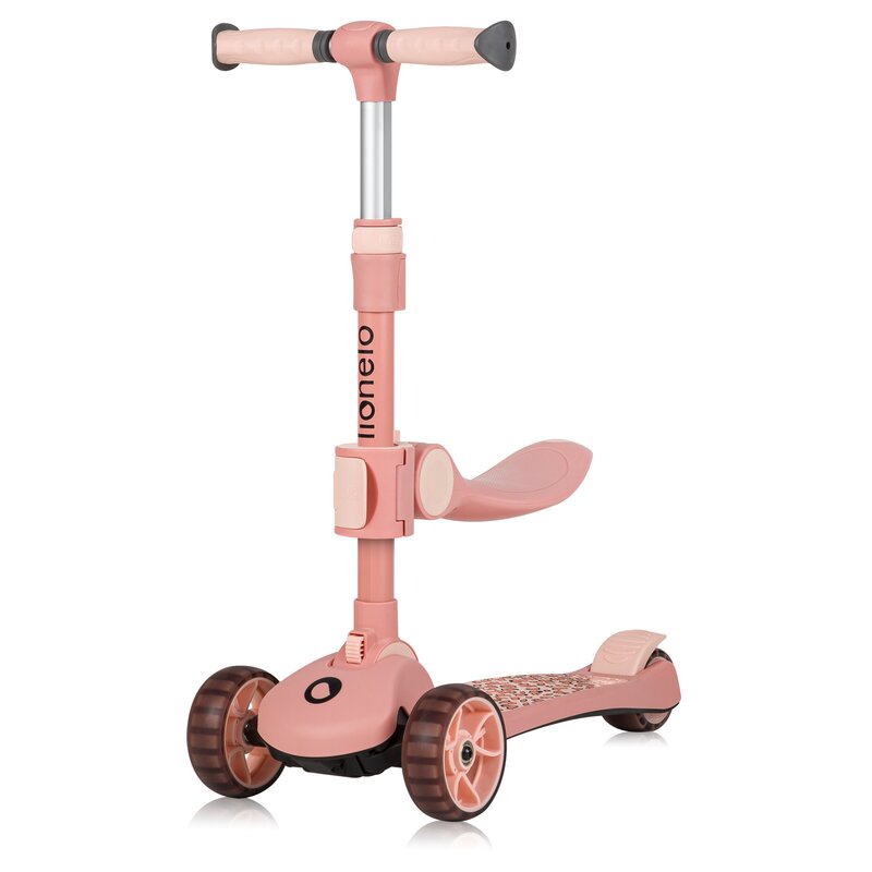 Trotineta, Lionelo, Franky, Multifunctionala, Pliabila, Pana la 50 kg, Bicicleta cu 3 roti si trotineta de echilibru, Ghidon reglabil, Sezut detasabil, Roti cu LED, Conform cu EN71, EN62115, 12 luni+, Roz