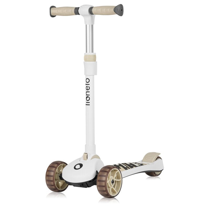Trotineta, Lionelo, Franky, Multifunctionala, Pliabila, Pana la 50 kg, Bicicleta cu 3 roti si trotineta de echilibru, Ghidon reglabil, Sezut detasabil, Roti cu LED, Conform cu EN71, EN62115, 12 luni+, Bej