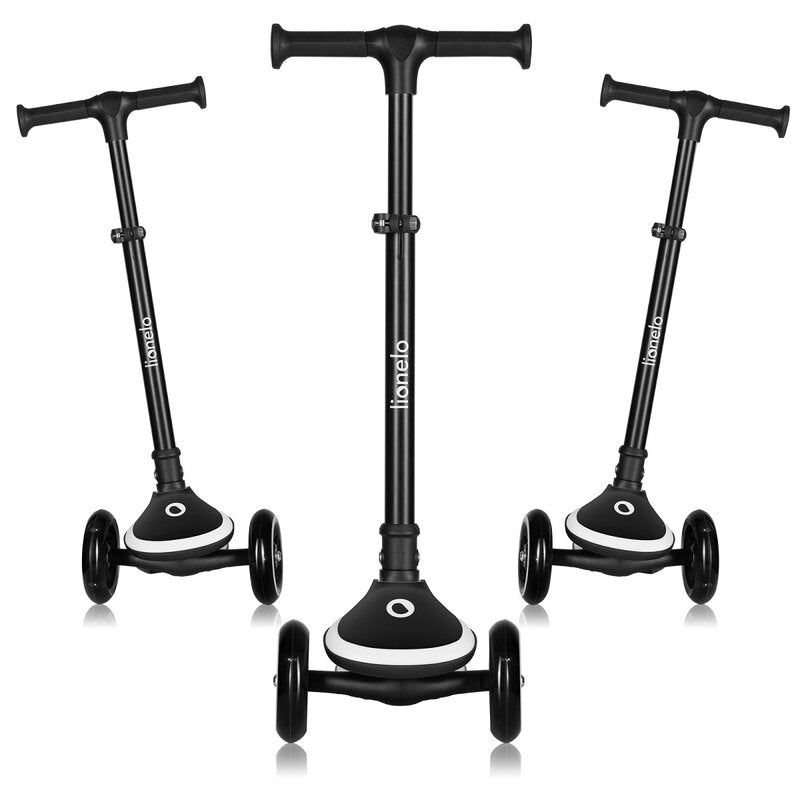 Trotineta pentru copii, Lionelo, Mey, Ultrapliabila, Cu lumini si cosulet, Maner ajustabil pe inaltime, 3 ani+, Pana la 50 Kg, Ultra usor, 2.8 kg, Conform cu standardul EN71-1/2/3, Certificata Intertek, Negru