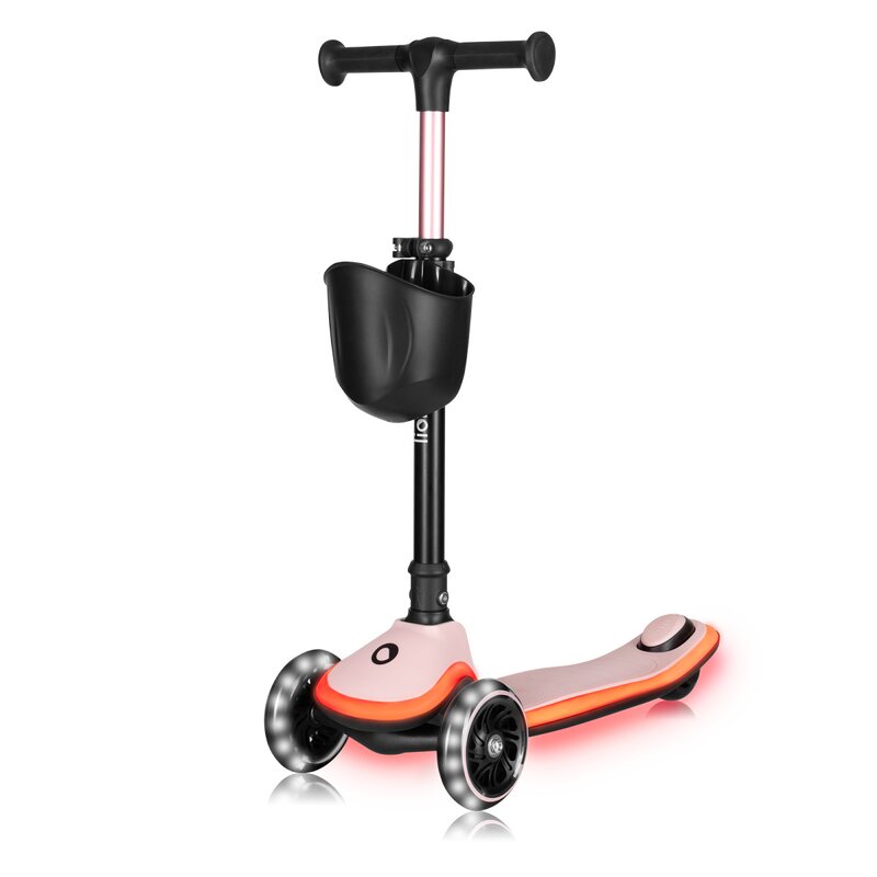 Trotineta pentru copii, Lionelo, Mey, Ultrapliabila, Cu lumini si cosulet, Maner ajustabil pe inaltime, 3 ani+, Pana la 50 Kg, Ultra usor, 2.8 kg, Conform cu standardul EN71-1/2/3, Certificata Intertek, Roz