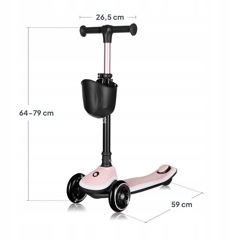 Trotineta pentru copii, Lionelo, Mey, Ultrapliabila, Cu lumini si cosulet, Maner ajustabil pe inaltime, 3 ani+, Pana la 50 Kg, Ultra usor, 2.8 kg, Conform cu standardul EN71-1/2/3, Certificata Intertek, Roz