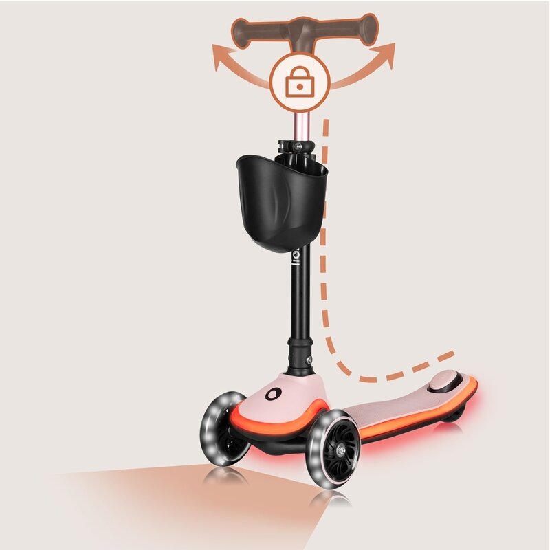 Trotineta pentru copii, Lionelo, Mey, Ultrapliabila, Cu lumini si cosulet, Maner ajustabil pe inaltime, 3 ani+, Pana la 50 Kg, Ultra usor, 2.8 kg, Conform cu standardul EN71-1/2/3, Certificata Intertek, Roz