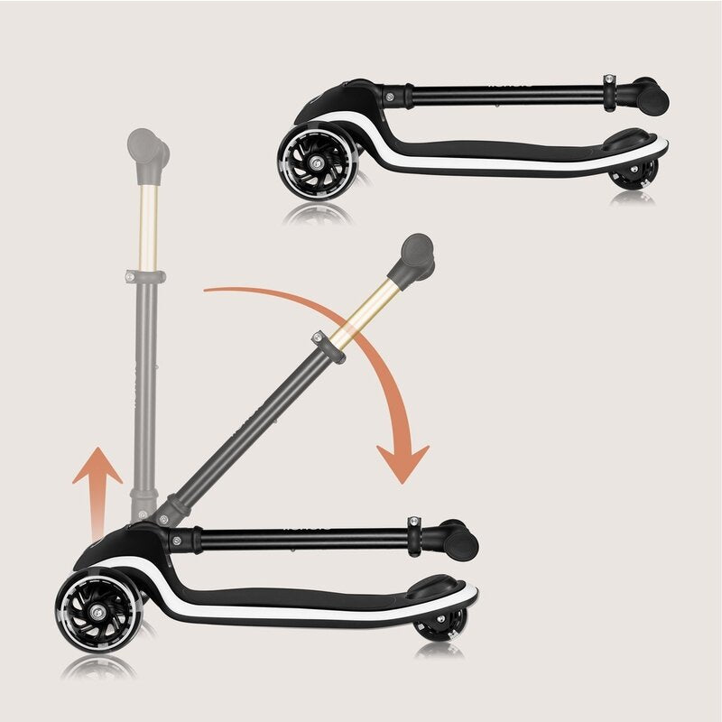 Trotineta pentru copii, Lionelo, Mey, Ultrapliabila, Cu lumini si cosulet, Maner ajustabil pe inaltime, 3 ani+, Pana la 50 Kg, Ultra usor, 2.8 kg, Conform cu standardul EN71-1/2/3, Certificata Intertek, Negru