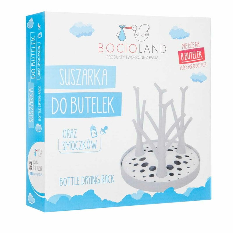 Uscator, Bocioland, Pentru biberoane, Cu design flexibil, Fara BPA, Pentru 8 recipiente, 22x26 cm, White