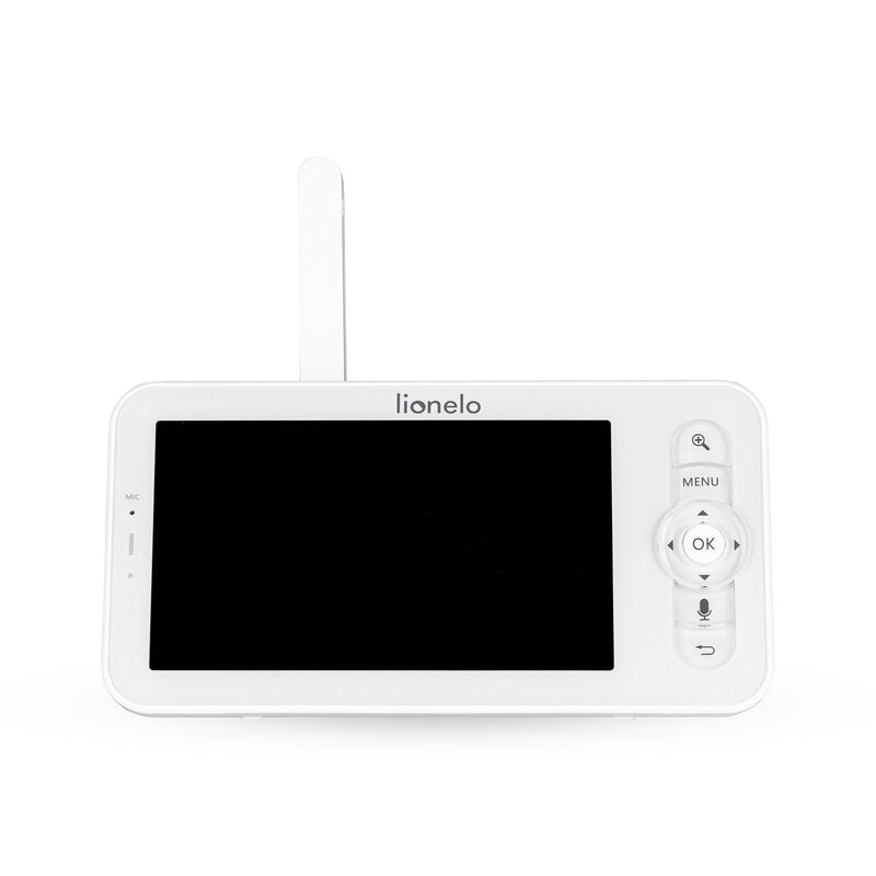 Video monitor, Lionelo, Babyline 9.2. AI, 5 inch, Camera Full HD, Zoom digital 4x, Aplicatie, Tehnologia AI cu detectare a miscarii, Recunoasterea motivului plansului, Melodii, Zgomote albe, Mod nocturn, Alb