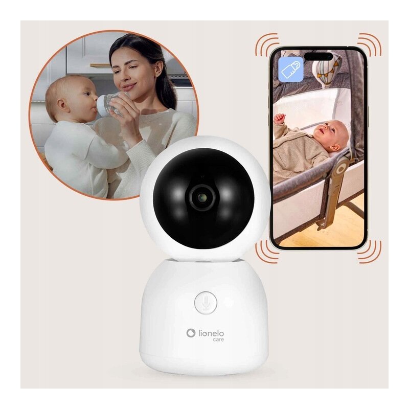 Video monitor, Lionelo, Babyline 9.2. AI, 5 inch, Camera Full HD, Zoom digital 4x, Aplicatie, Tehnologia AI cu detectare a miscarii, Recunoasterea motivului plansului, Melodii, Zgomote albe, Mod nocturn, Alb