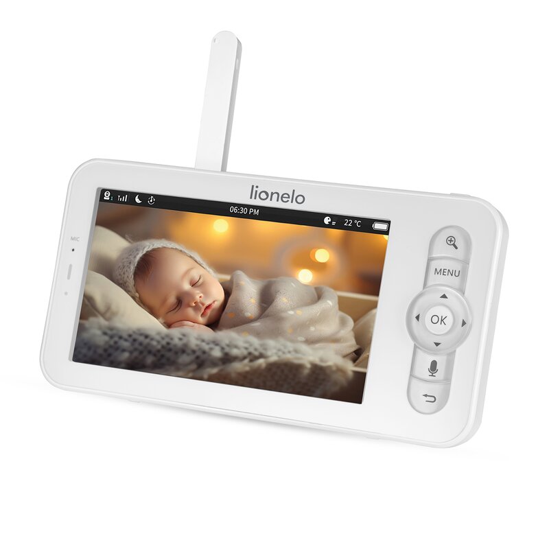 Video monitor, Lionelo, Babyline 9.2. AI, 5 inch, Camera Full HD, Zoom digital 4x, Aplicatie, Tehnologia AI cu detectare a miscarii, Recunoasterea motivului plansului, Melodii, Zgomote albe, Mod nocturn, Alb